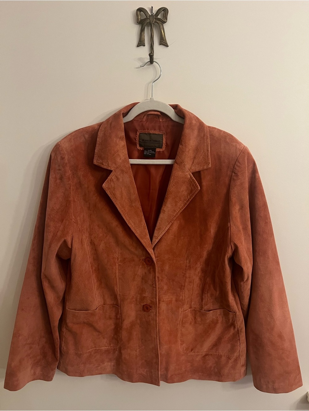 Brandon Thomas Women's Terracotta Rust Blazer Jacket 100% Leather 3 Button Sz XL